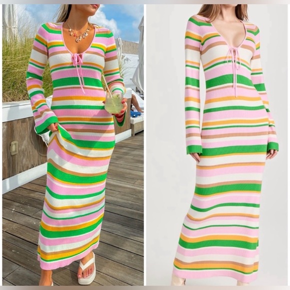 Show Me Your MuMu Dresses & Skirts - Show Me Your MuMu Vacay Maxi Dress Pink Green Stripes Size XS